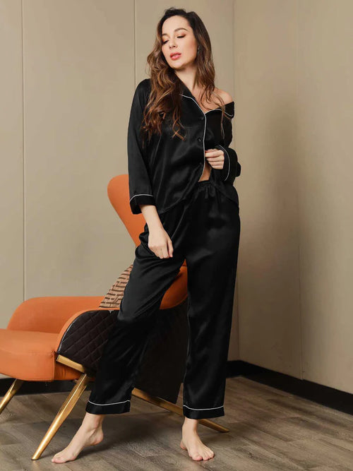 Ensemble Pyjama en Soie à Manches Longues pour Femme