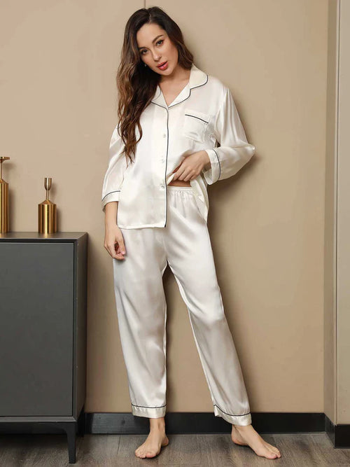 Ensemble Pyjama en Soie à Manches Longues pour Femme