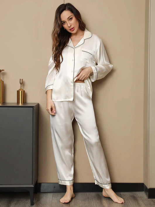 Ensemble Pyjama en Soie à Manches Longues pour Femme