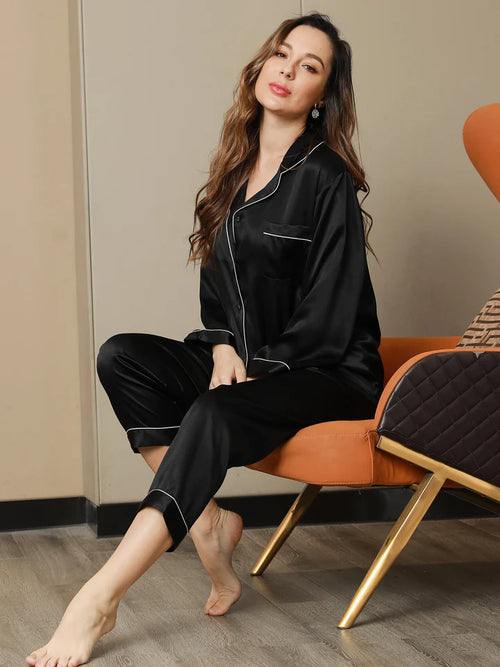 Ensemble Pyjama en Soie à Manches Longues pour Femme